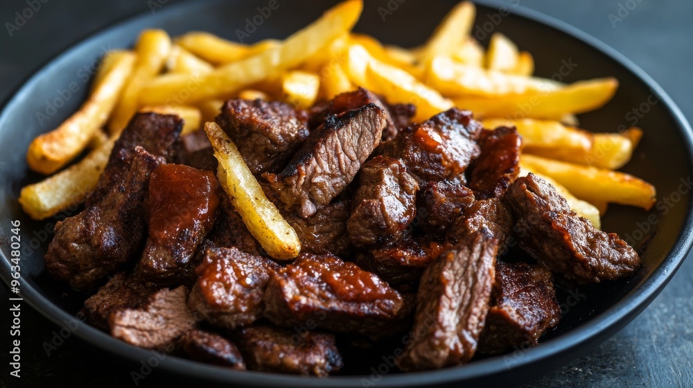 Vegan Beef-Less Tips with Seasoned Fries Vertical Vegan Beef-Less Tips with Seasoned Fries Vertical