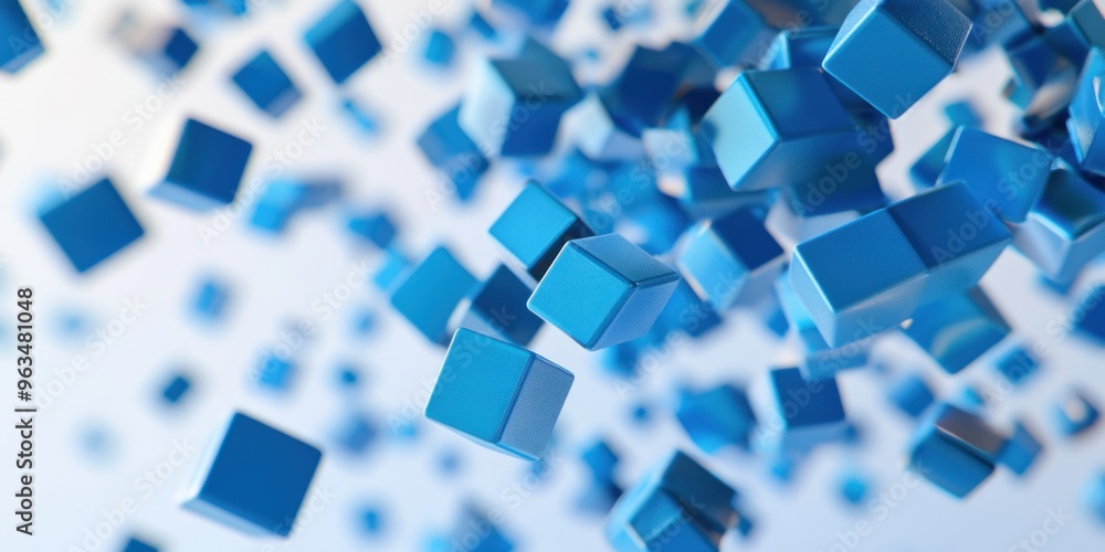 Abstract Blue Cubes Falling in Space Abstract Blue Cubes Falling in Space