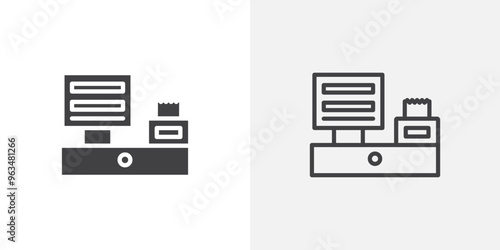 POS system icon in black filled and outlined style