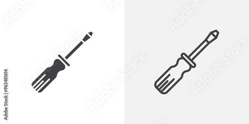 Screwdriver icon in black filled and outlined style