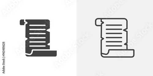 Scroll paper icon in black filled and outlined style