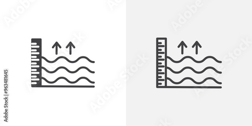 Sea level icon in black filled and outlined style