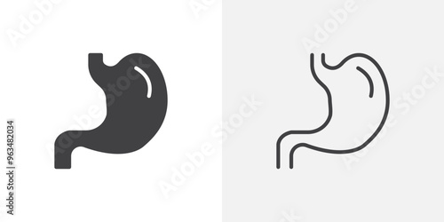 Stomach icon in black filled and outlined style