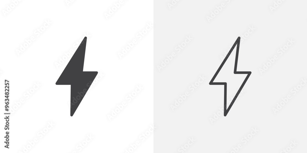 Thunder bolt icon in black filled and outlined style Thunder bolt icon in black filled and outlined style