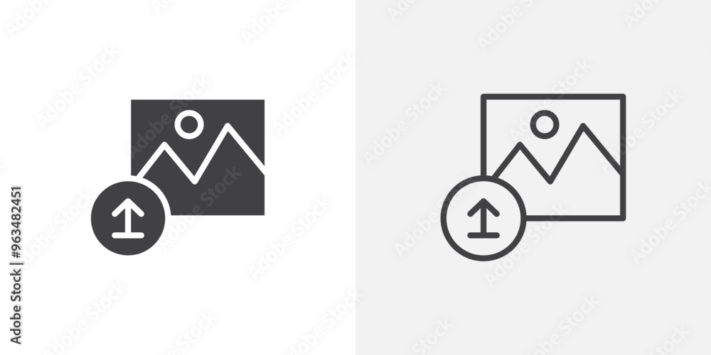 Upload photo icon in black filled and outlined style Upload photo icon in black filled and outlined style