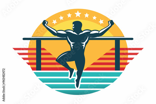 Silhouette person calisthenics bar retro t shir vector art illustration