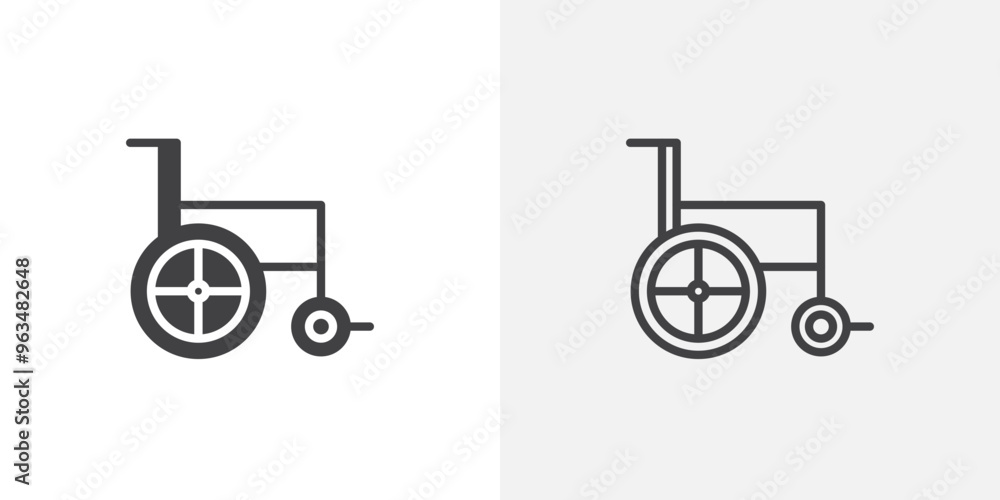 Wheelchair icon in black filled and outlined style Wheelchair icon in black filled and outlined style