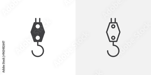 Winch hook icon in black filled and outlined style