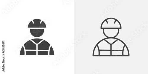 Worker icon in black filled and outlined style