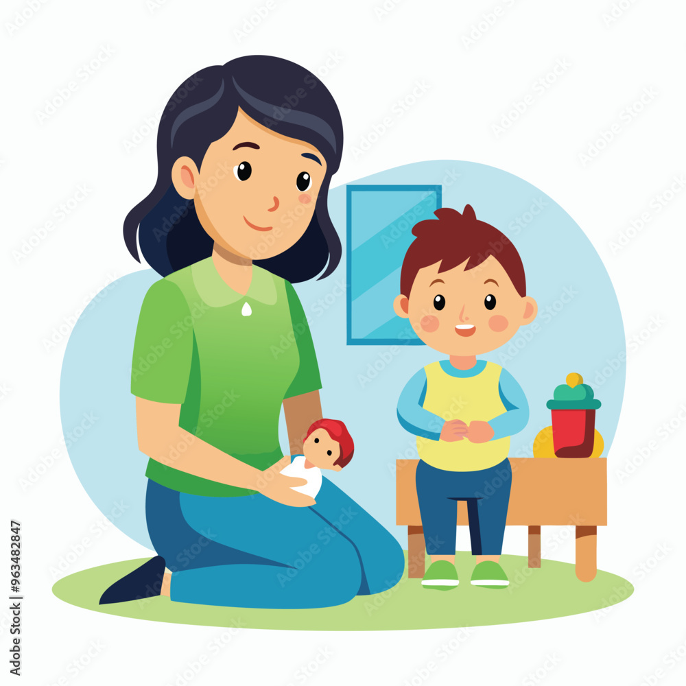 Vector Mother sitting with her child Vector Mother sitting with her child