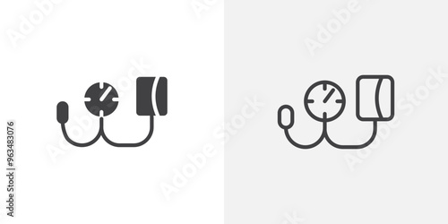 Blood pressure meter icon in black filled and outlined style