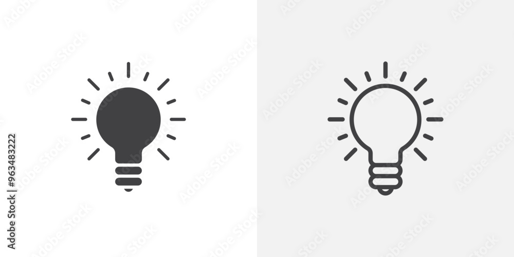 Bulb icon in black filled and outlined style Bulb icon in black filled and outlined style