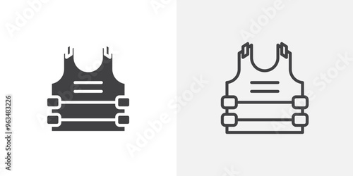 Bulletproof vest icon in black filled and outlined style