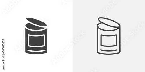 Canned food icon in black filled and outlined style