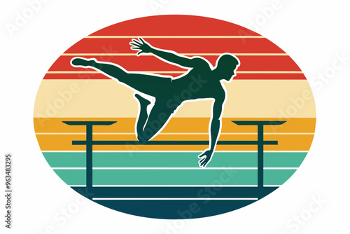  Silhouette person calisthenics bar retro t shir vector art illustration photo