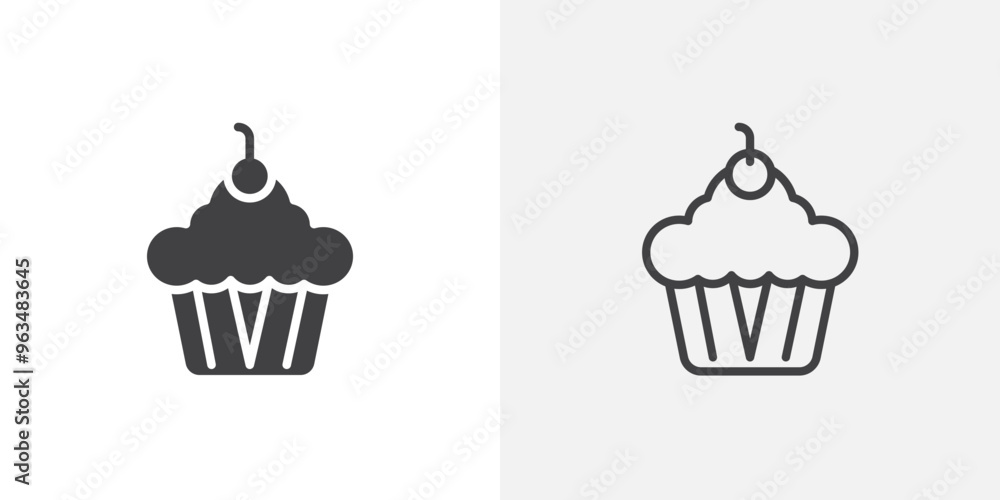 Cupcake icon in black filled and outlined style Cupcake icon in black filled and outlined style