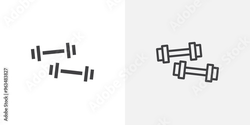 Dumbbell pair icon in black filled and outlined style