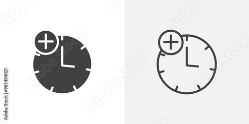 Extra hours icon in black filled and outlined style