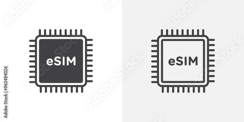 ESIM icon in black filled and outlined style