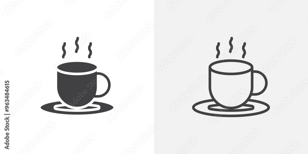 Hot coffee cup icon in black filled and outlined style Hot coffee cup icon in black filled and outlined style