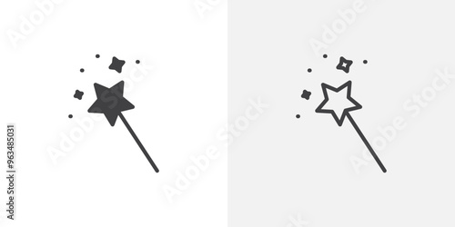 Magic wand icon in black filled and outlined style