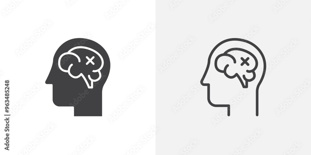 Mental disorder icon in black filled and outlined style Mental disorder icon in black filled and outlined style