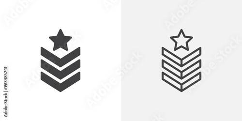 Military rank badge icon in black filled and outlined style
