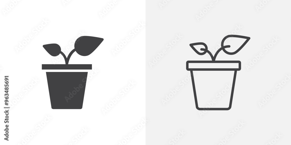 Plant pot icon in black filled and outlined style Plant pot icon in black filled and outlined style