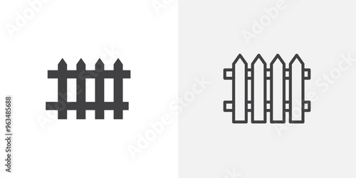 Plank fence icon in black filled and outlined style