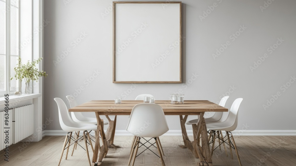 Minimalist Dining Room with a Large Blank Canvas Minimalist Dining Room with a Large Blank Canvas