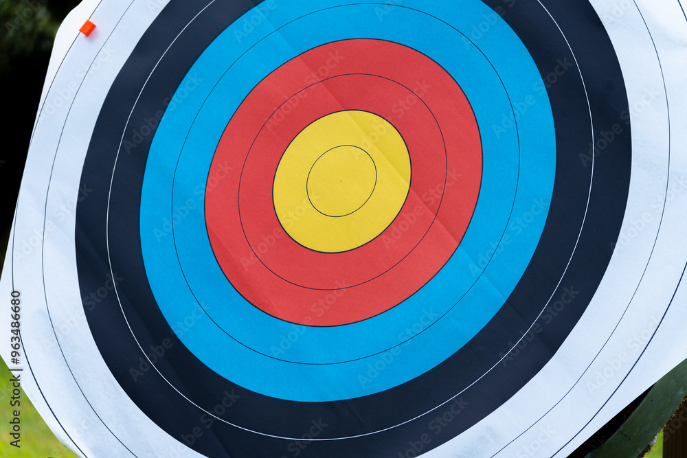 Full frame close up archery olympic target for shooting with bow and arrow without arrows Full frame close up archery olympic target for shooting with bow and arrow without arrows