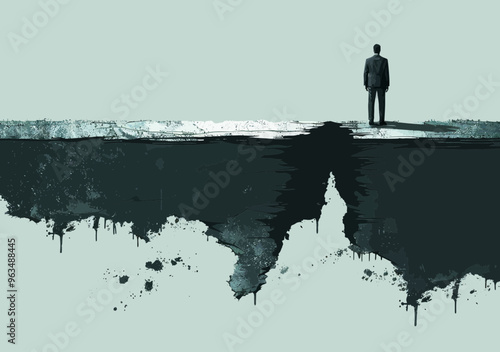 Business Manager Confronting Challenges Concept Vector Illustration of Person Facing Large Gap Symbolizing Risk and Obstacles in Work Minimalistic Design Problem Solving and Strategy