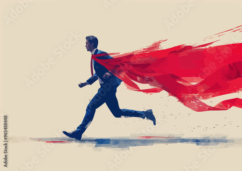 Successful Businessman Crossing Finish Line, Fastest Professional Winner, Conceptual Business Illustration, Minimalistic Vector Art Depicting Achievement, Goal Attainment, and Corporate Victory
