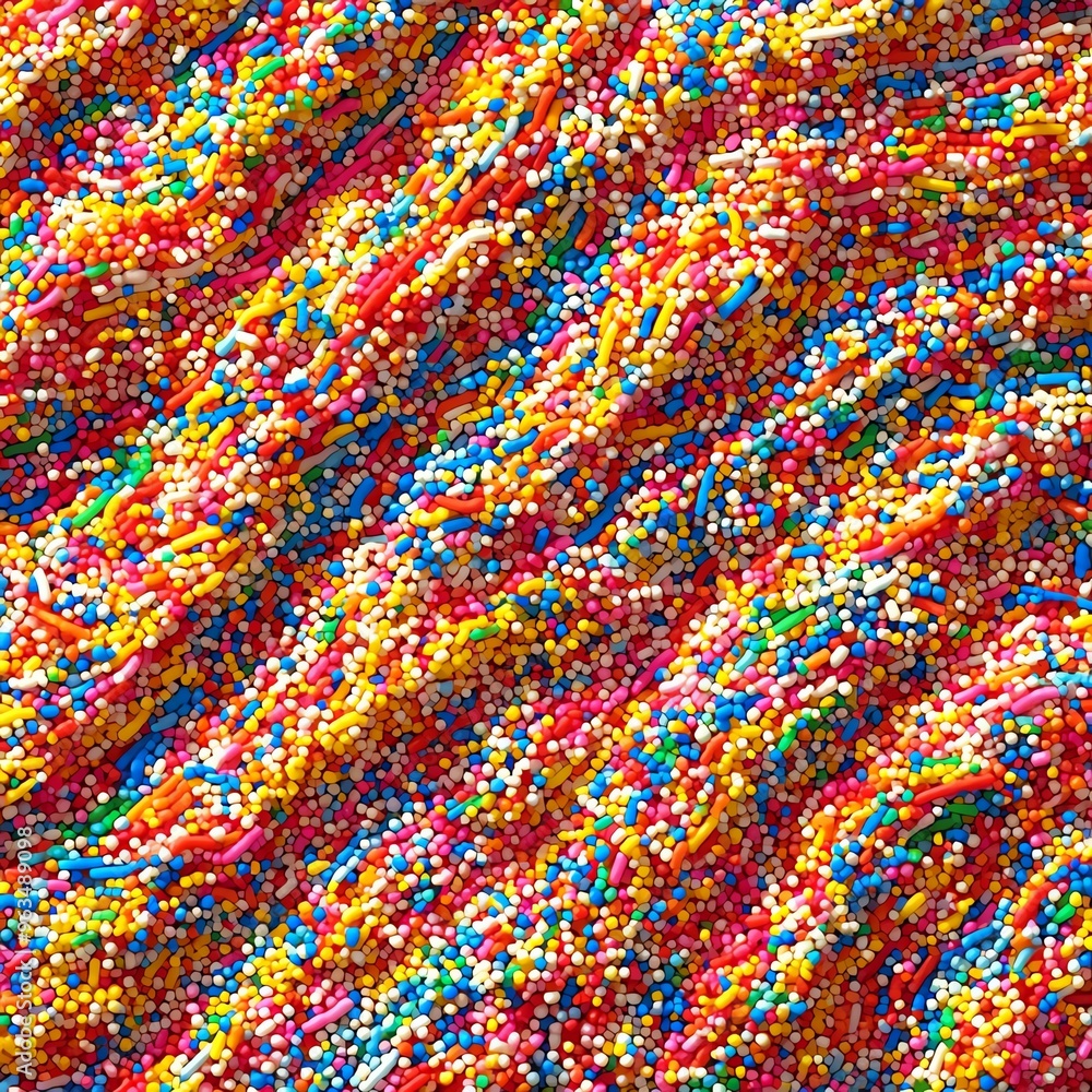 Fototapeta premium Vibrant close-up of colorful candy sprinkles. Perfect for backgrounds, textures, and adding a touch of fun to any project.