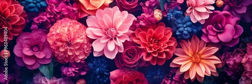 A stunning close-up of a variety of colorful flowers, symbolizing beauty, nature, growth, abundance, and celebration. The image is perfect for creating backgrounds, wallpapers, and other design projec