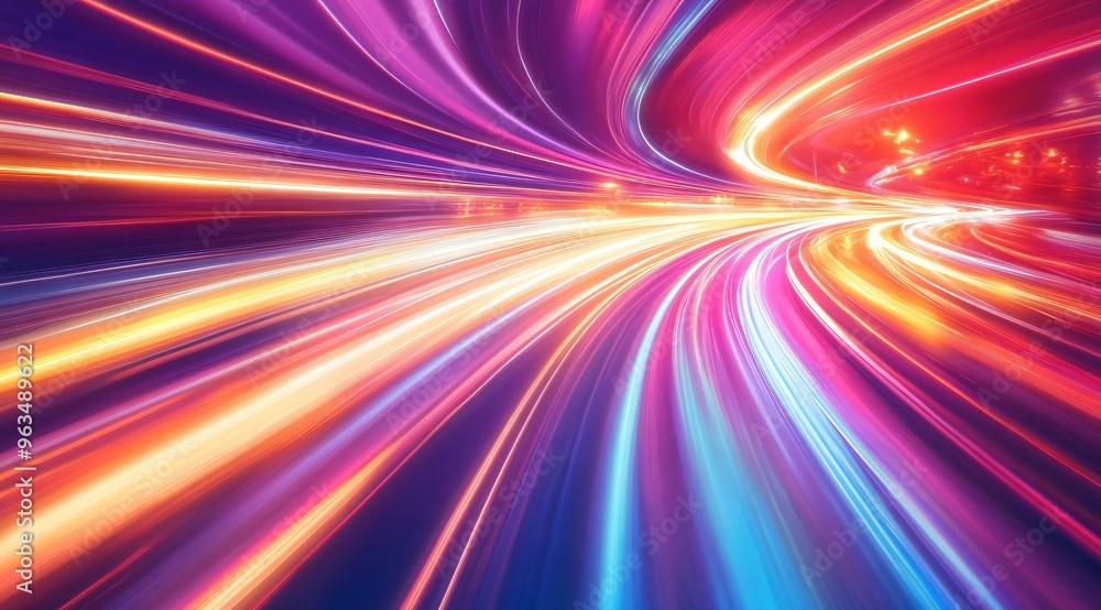 Obraz premium Abstract Light Trails on Curved Road at Night