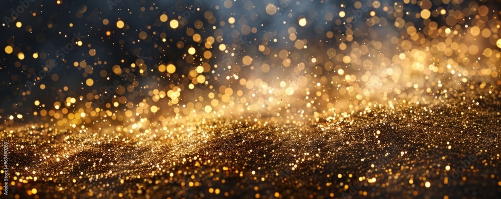 Naklejka premium Abstract gold glitter background with sparkling lights