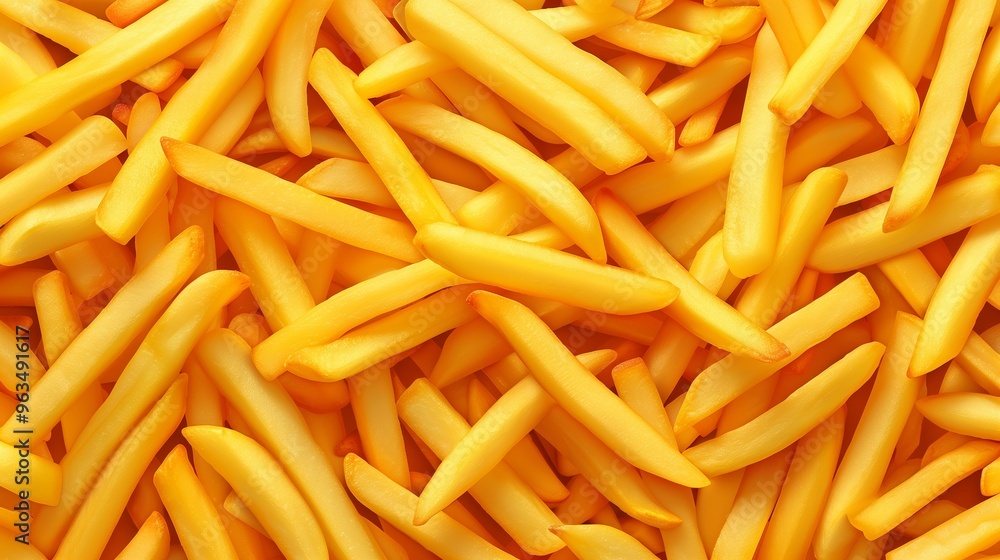 Crispy French Fries. Close-Up golden French fries. Roasted potato chips. Fast food background. Unhealthy tasty food. Vector illustration. Crispy French Fries. Close-Up golden French fries. Roasted potato chips. Fast food background. Unhealthy tasty food. Vector illustration.
