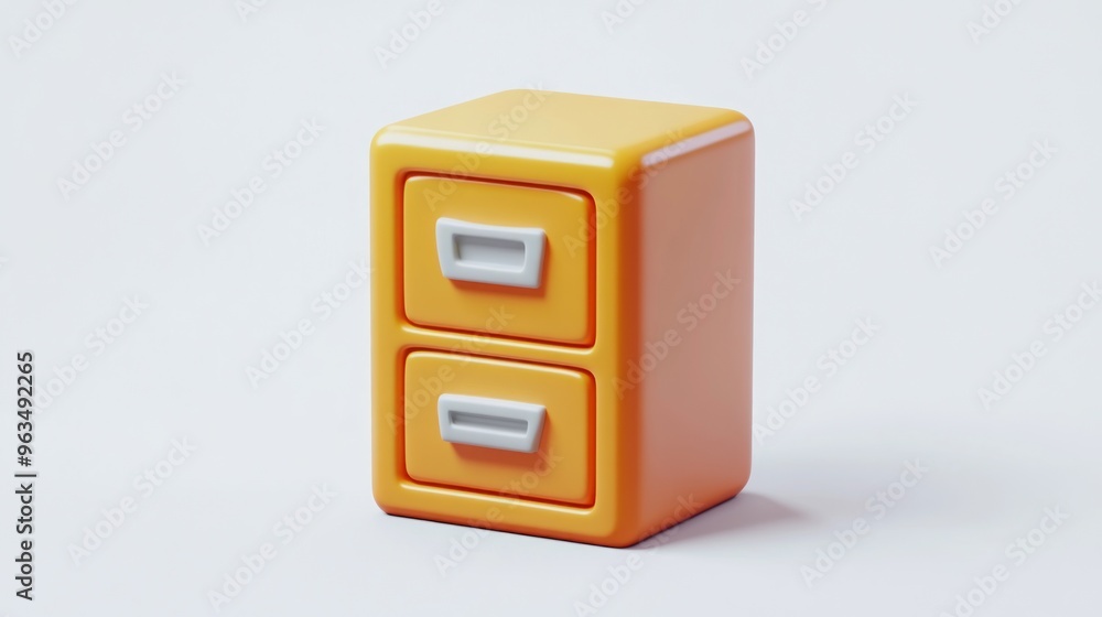 A small, orange filing cabinet with two drawers, designed for storage and organization. A small, orange filing cabinet with two drawers, designed for storage and organization.