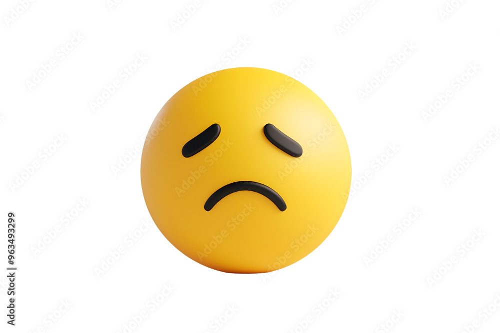 Fototapeta premium Minimalistic Cartoonish Flat Matte Sad Smiley Face Icon | Isolated on Transparent & White Background | PNG File with Transparency