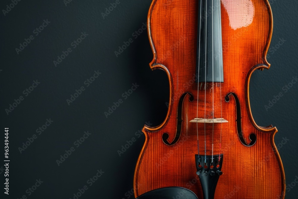 Classic violin instrument on black background with copy space Classic violin instrument on black background with copy space