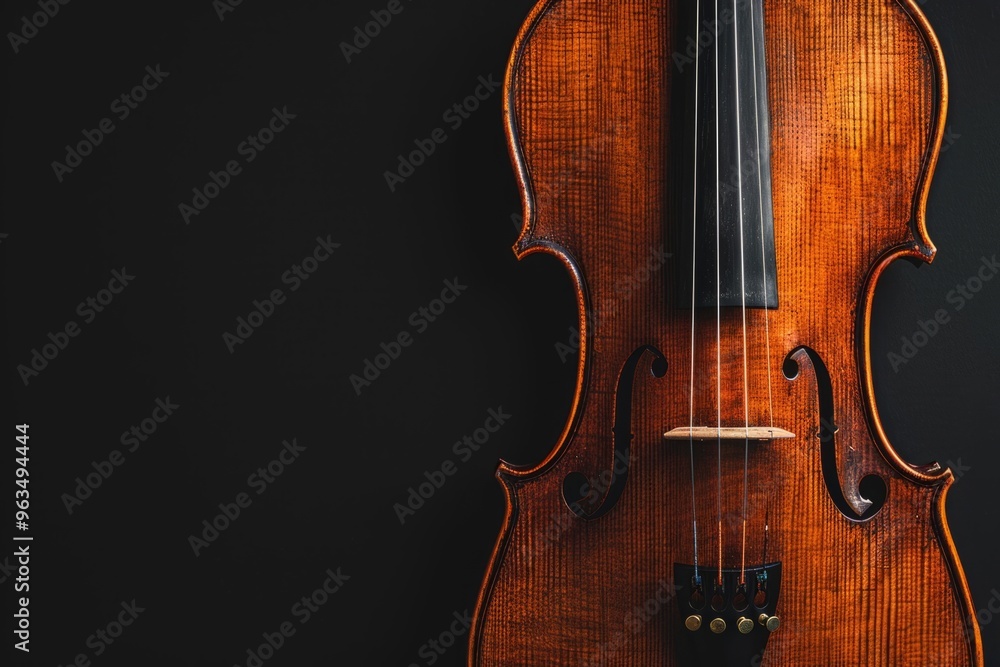 Classic violin on black background with copy space Classic violin on black background with copy space