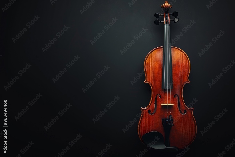 Fototapeta premium Classic violin instrument on black background with copy space