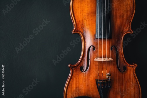 Classic violin instrument on black background with copy space photo