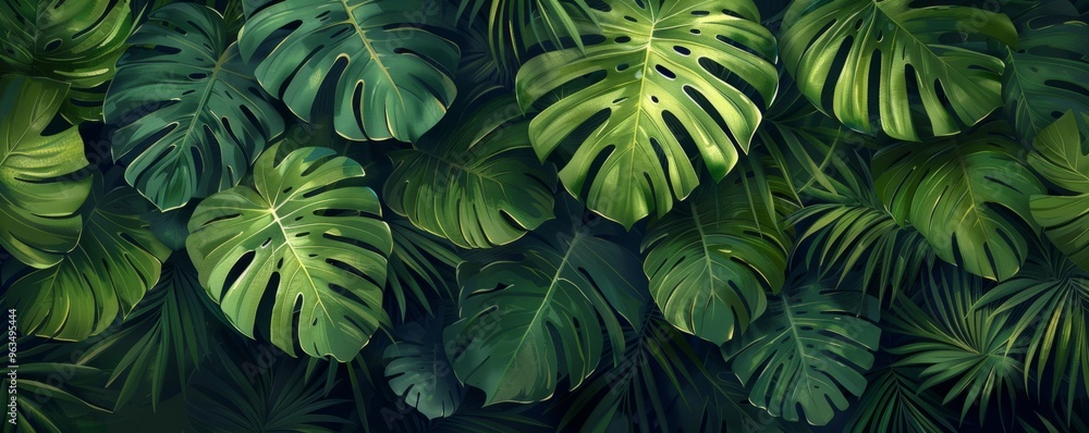 Tropical design with jungle plants creating dense foliage Tropical design with jungle plants creating dense foliage