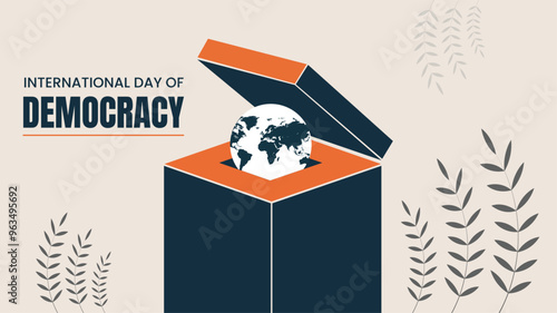 International Day of Democracy. celebration web banner with ballot box, vote paper. The day encouraging governments to strengthen and consolidate democracy