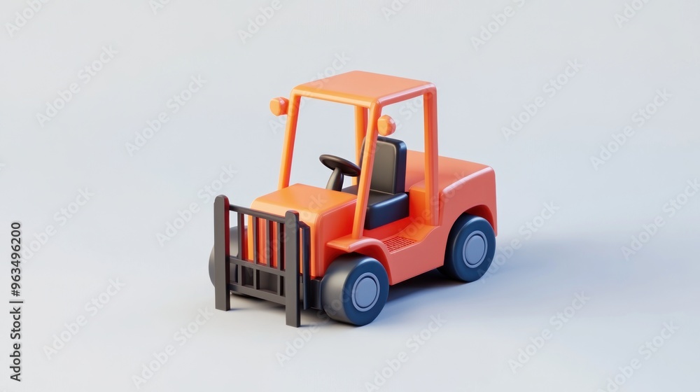 A stylized orange forklift with a black front guard, designed for lifting and transporting goods. A stylized orange forklift with a black front guard, designed for lifting and transporting goods.