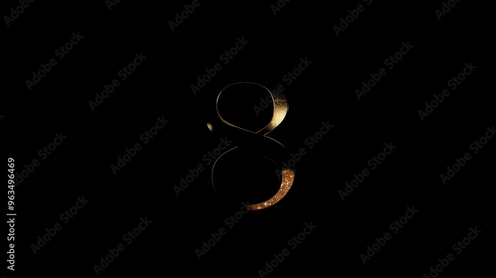 Golden number 8 with golden particles and stars, numerology, number eight, alpha channel Golden number 8 with golden particles and stars, numerology, number eight, alpha channel