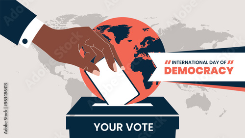International Day of Democracy. celebration web banner with ballot box, vote paper. The day encouraging governments to strengthen and consolidate democracy