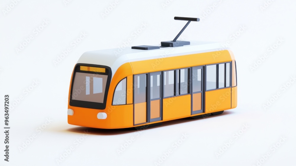 Fototapeta premium A stylized orange tram model designed for urban transport representation.